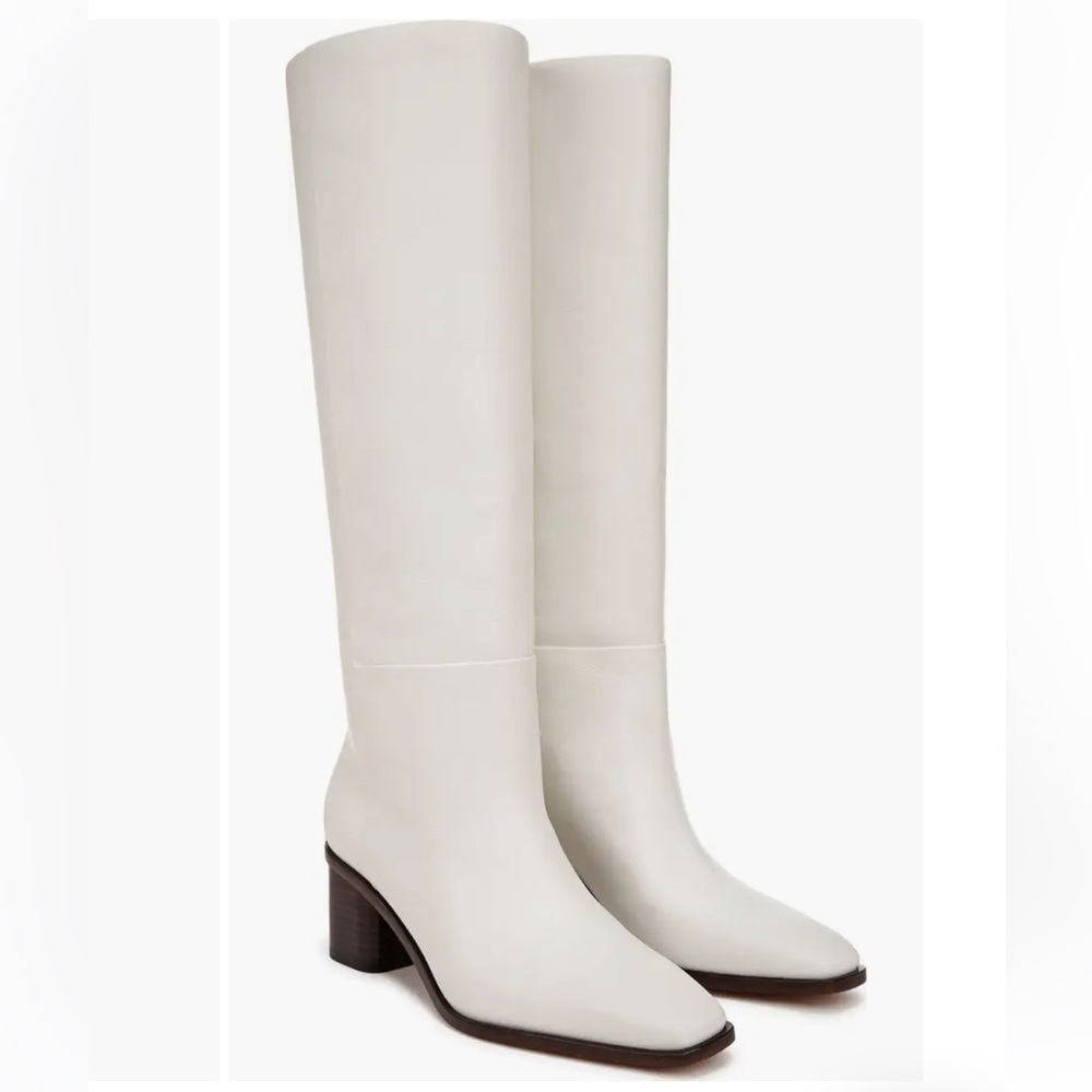 Vince Cream Knee-High Leather Heeled Boots